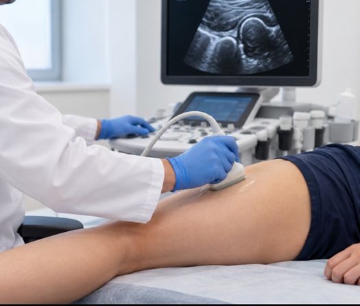 doktor pregleda kuk ultrazvukom kod pacijenta